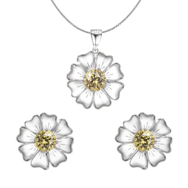 HighSpark 925 Silver Sunflower Pendant Set - Fast Shipping to USA & Canada