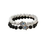 Fashion Frill Couple Bracelets Black & White Onyx Evil Eye Stretchable Wrist Band Bracelet For Women Men Boys Girls Love Gifts Friendship Promise Bracelets - Fast Shipping to USA & Canada