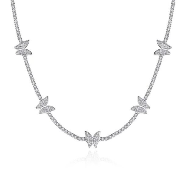 Fashion Frill Silver Chain For Women Stainless Steel Butterfly AD Studded Pendant Necklace For Women Girls Love Gifts Womens Jewellery - Fast Shipping to USA & Canada