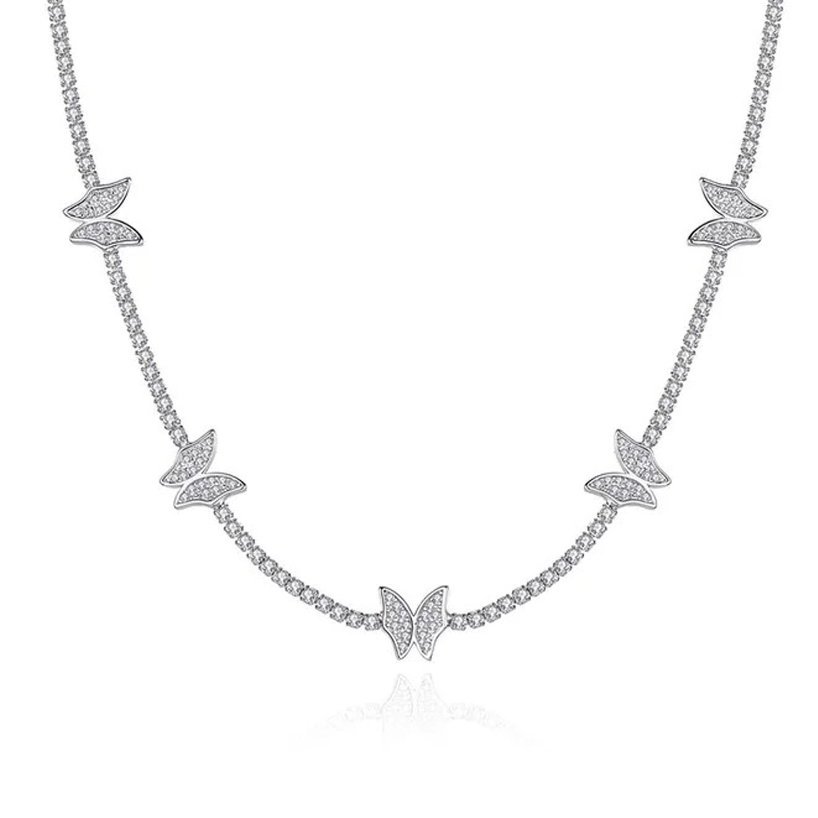 61PXF1pKSL.jpg Fashion Frill Silver Chain For Women Stainless Steel Butterfly AD Studded Pendant Necklace For Women Girls Love Gifts Womens Jewellery - Fast Shipping to USA & Canada - Image 1