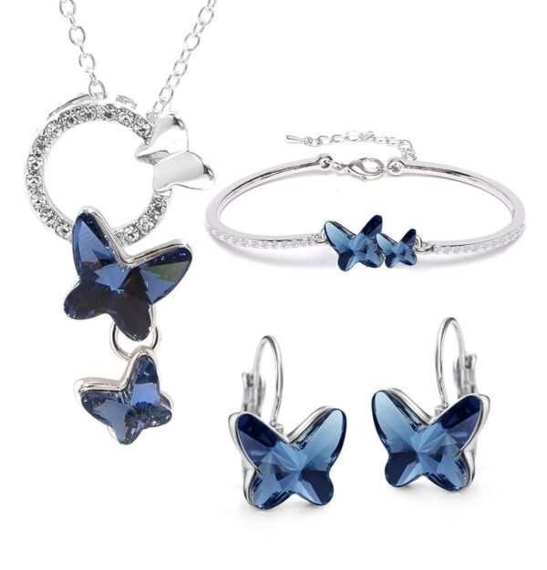 YouBella Gifts Stylish Latest Fashion Silver Plated Crystal Butterfly Jwell Necklace Chain Pendant Bracelet and Earrings Combo Jewellery Set for Girls and Women (Blue) (YBNK_50619) - Fast Shipping to USA & Canada