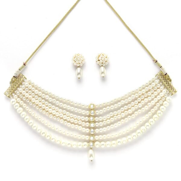 Karatcart Pearl Beaded Kundan Choker Necklace Set for Women - Fast Shipping to USA & Canada