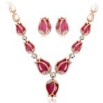 Shining Diva Fashion Latest Stylish Rose Gold Tulip Design Earrings Necklace Jewellery Set For Women (10103s) - Fast Shipping to USA & Canada