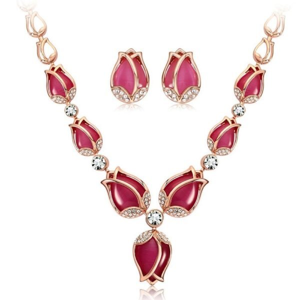 Shining Diva Fashion Latest Stylish Rose Gold Tulip Design Earrings Necklace Jewellery Set For Women (10103s) - Fast Shipping to USA & Canada