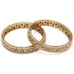 Karatcart Set of 2 Antique Gold Plated Round Shape Kundan Rajwadi Bangles for Women - Fast Shipping to USA & Canada