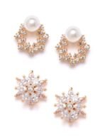 Zaveri Pearls Combo of 2 RoseGold Cubic Zirconia Brass Stud Earrings For Women-ZPFK10217 - Fast Shipping to USA & Canada