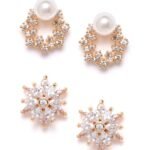 Zaveri Pearls Combo of 2 RoseGold Cubic Zirconia Brass Stud Earrings For Women-ZPFK10217 - Fast Shipping to USA & Canada