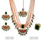 ACCESSHER Traditional Meenakari Choker Set with Chandbali Earrings, Maang Tikka & Ring - Fast Shipping to USA & Canada