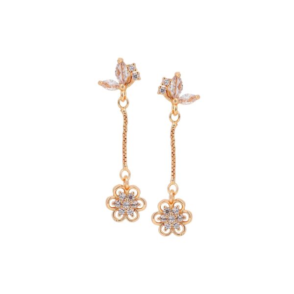 Nilu?s Collection Elegant Rose Gold Floral Drop With American Diamond Earrings with Butterfly Studs For Girls And Women |Gifts For Girls | Marriage Gifts | - Fast Shipping to USA & Canada