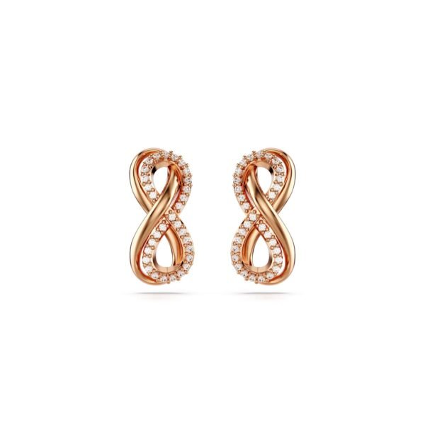 Swarovski Women Hyperbola Stud Earrings, Infinity, White, Rose Gold-Tone Plated - Fast Shipping to USA & Canada