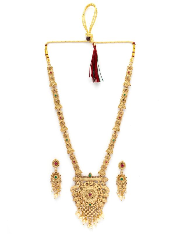 Sukkhi Matte Finish Peacock Long Necklace Set with Jhumka - Fast Shipping to USA & Canada
