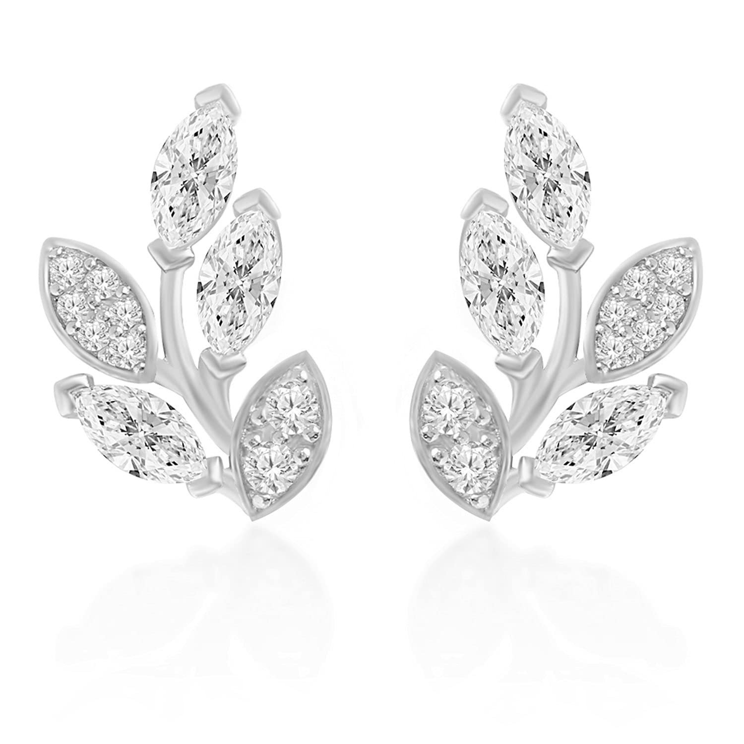 61ZaU5cJcuL.jpg MINUTIAE Vine Shape Pendant Necklace Chain Bracelet And Earring Jewellery Combo Set With Solitaire Crystal Diamond For Women and Girls - Fast Shipping to USA & Canada - Image 1