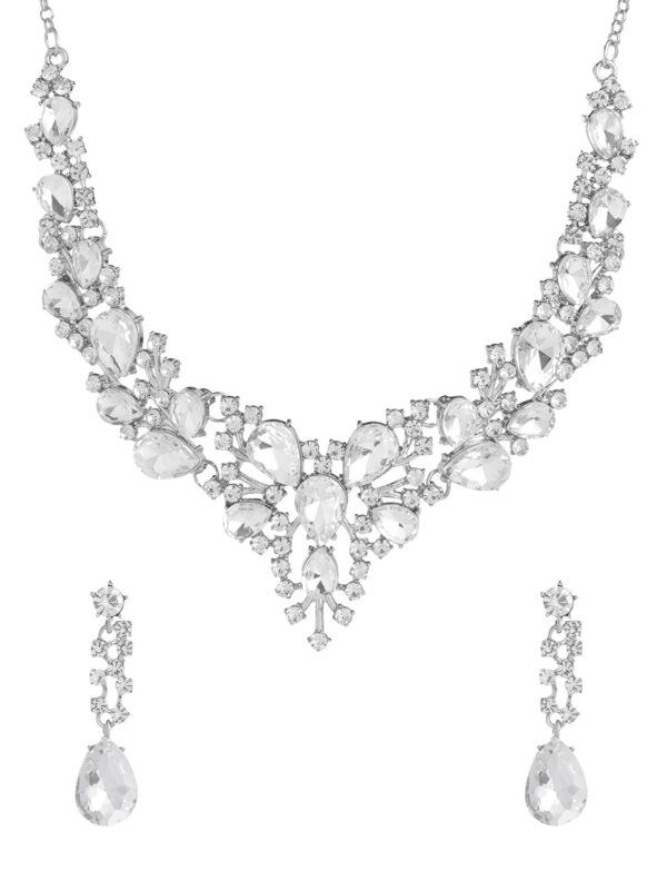 Yellow Chimes Jewellery Set for Women and Girls Fashion White Crystal Jewellery Set for Women | Silver Toned Crystal Choker Necklace Set | Birthday Gift for Girls & Women - Fast Shipping to USA & Canada