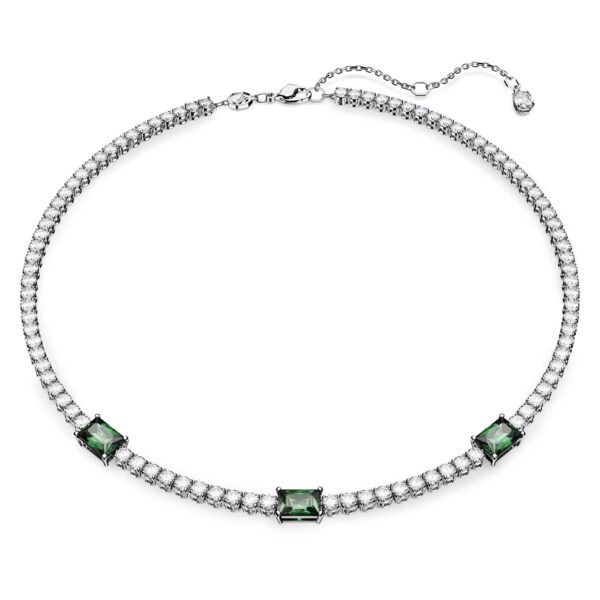 Swarovski Women Matrix Tennis Necklace, Mixed Cuts, Green, Rhodium Plated - Fast Shipping to USA & Canada
