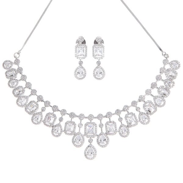 Karatcart Silver Toned American Diamond Studded Jewellery Set for Women - Fast Shipping to USA & Canada