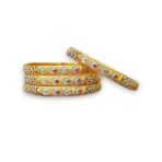 ACCESSHER Gold Plated Antique Kada Bangles with Stone Detailing (Set of 4) - Fast Shipping to USA & Canada