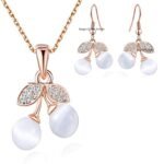 Om Jewells Valentine Gift Crystal Jewellery Rose Gold Plated Dangling Cherry Shape Stylish Pendant Necklace Set With Earrings Studded Artificial Pearls For Girls And Women Ps1000730 - Fast Shipping to USA & Canada