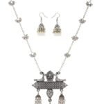 Shining Diva Fashion Latest Stylish Design Fancy Oxidised Silver Afghani Chain Pendant Earrings Necklace Jewellery Set for Women (Silver) (12013s) - Fast Shipping to USA & Canada