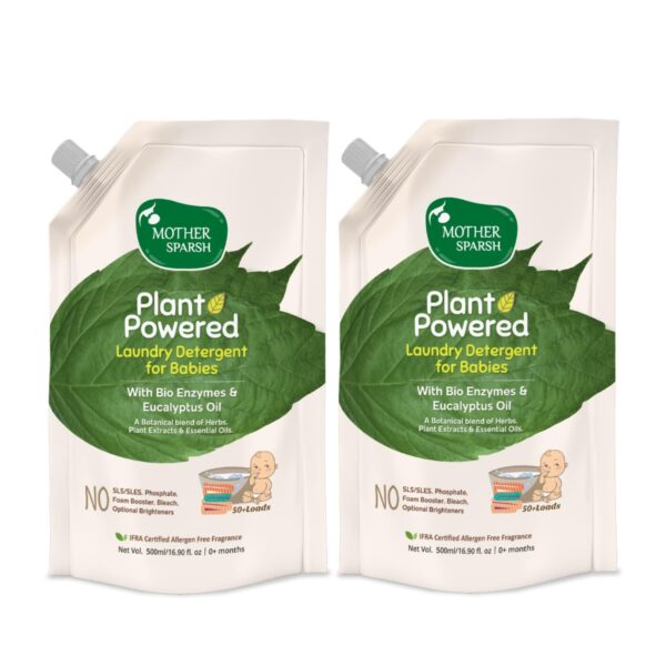 Mother Sparsh Baby Laundry Liquid Detergent (Powered by Plants) with Bio - Enzymes and Eucalyptus Oil - 500ML X 2 - Fast Shipping to USA & Canada