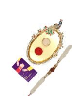 ACCESSHER Rudraksh Rakhi with Acrylic Peacock Pooja Thali & Card - Fast Shipping to USA & Canada