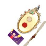 ACCESSHER Rudraksh Rakhi with Acrylic Peacock Pooja Thali & Card - Fast Shipping to USA & Canada