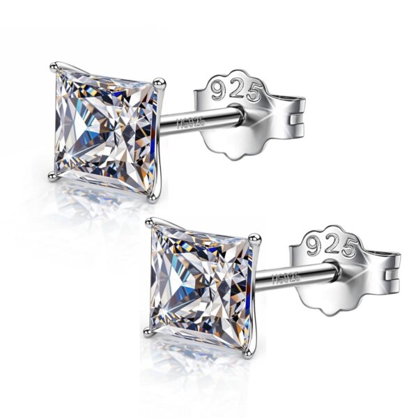 HIGHSPARK 925 Silver Princess Cut Earrings 5mm - Fast Shipping to USA & Canada