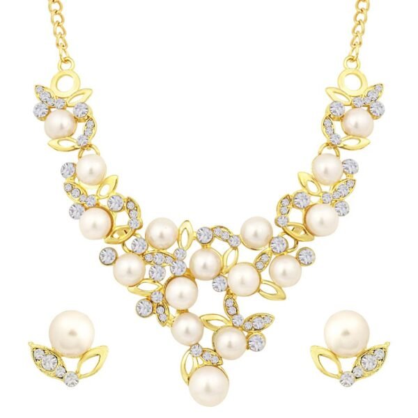 Peora 18K Gold Plated Pearl CZ Nature Inspired Necklace Earring Set for Women Girls Stylish - Fast Shipping to USA & Canada