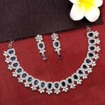 Sasitrends Rhodium Plated Rectangle Shaped Silver Toned American Diamond Stone Studded Necklace with Earring Jewellery Set for Women and Girls - Fast Shipping to USA & Canada - Image 3