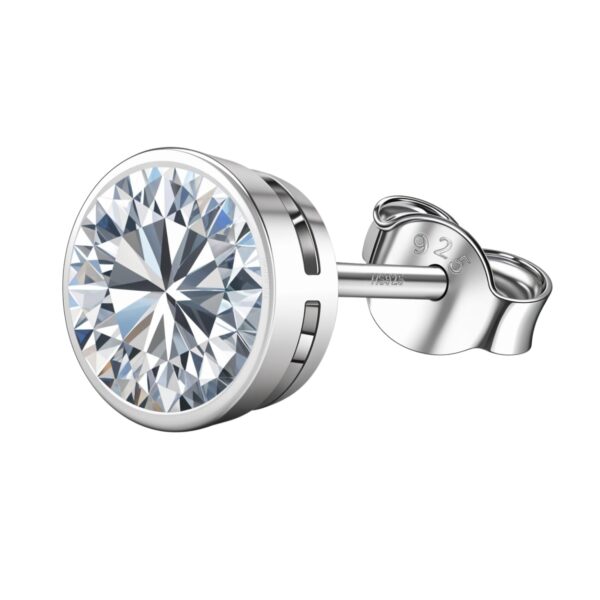 HIGHSPARK 925 Silver Men?s Round Solitaire Stud Earring - Fast Shipping to USA & Canada