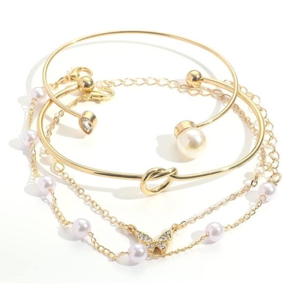Shining Diva Fashion Latest Stylish 4pcs Multilayer Pearl Butterfly Bangle Bracelet for Women and Girls (14753b) - Fast Shipping to USA & Canada