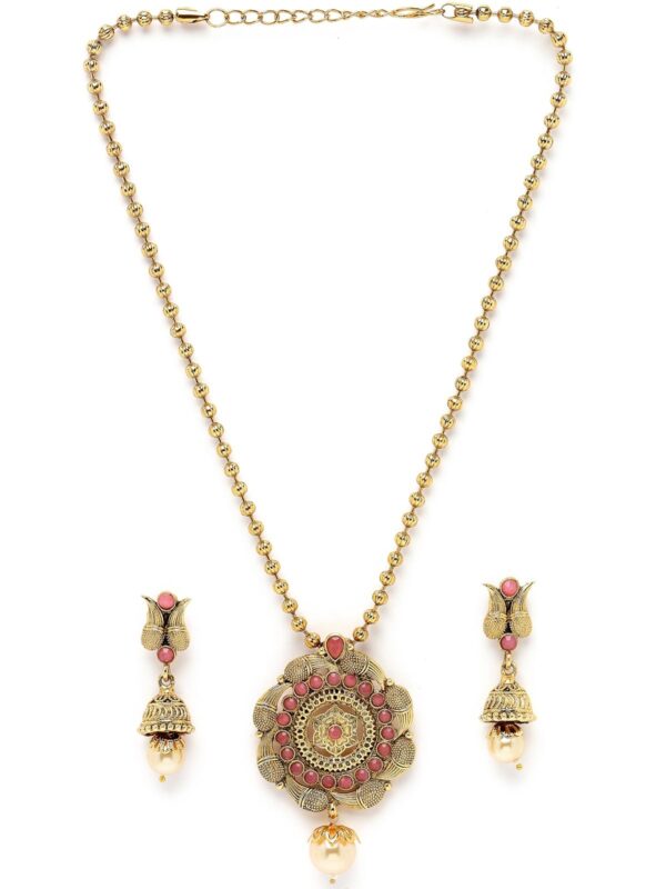 Sukkhi Pink Stone Multistring Long Necklace Set - Fast Shipping to USA & Canada