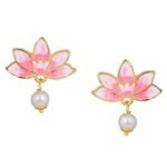 Estele Jewellery Fashion Earrings for Women Gold Plated Lotus Designer Elegant Pink and White Enamel Pearl Drop Earrings Versatile Chic for Women & Girls - Fast Shipping to USA & Canada
