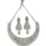 Sukkhi Silver AD White Stone Collar Necklace Set with Earrings - Fast Shipping to USA & Canada