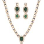 ZAVERI PEARLS Gold Tone Kundan & Green Stones Wedding Collection Necklace & Earring Set For Women-ZPFK9597 - Fast Shipping to USA & Canada
