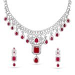 Rubans Rhodium/Rose Gold Plated Handcrafted Artificial Jewelry Set-Sapphire and Cubic Zircon Studded with Matching Earrings For Women and Girls ? Perfect for Weddings and Special Occasions - Fast Shipping to USA & Canada