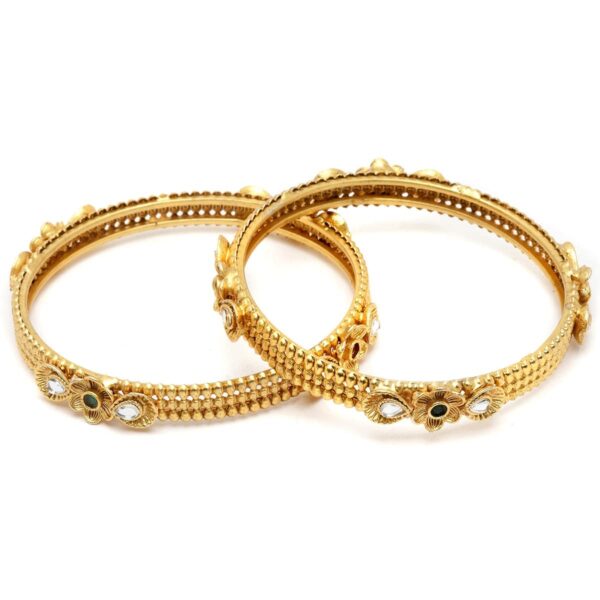 Karatcart Gold Plated Set of 2 Floral Design Bangles Set for Women - Fast Shipping to USA & Canada