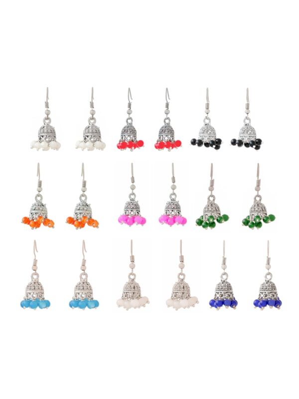 Yellow Chimes Earrings for Women & Girls | Traditional Multicolor Silver Oxidised Drop Chandbali Jhumka Earrings Set | German Silver Jhumki Combo | Accessories Jewellery| Birthday & Anniversary Gift - Fast Shipping to USA & Canada