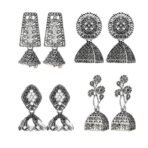 Fashion Frill Silver Oxidised Earrings Jhumka Set For Women Girls Stylish Traditional Pearl Small Jhumki Earings Pair Combo Of 4 - Fast Shipping to USA & Canada
