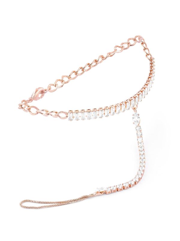 ZAVERI PEARLS Rose Gold Dazzling Cubic Zirconia Contemporary Brass Hand Harness Bracelet For Women-ZPFK16134 - Fast Shipping to USA & Canada
