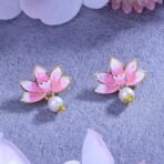 Estele Jewellery Fashion Earrings for Women Gold Plated Lotus Designer Elegant Pink and White Enamel Pearl Drop Earrings Versatile Chic for Women & Girls - Fast Shipping to USA & Canada - Image 3