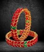 YouBella Jewellery Traditional Gold Plated Red Bracelet Bangles Set for Girls and Women - Fast Shipping to USA & Canada - Image 6