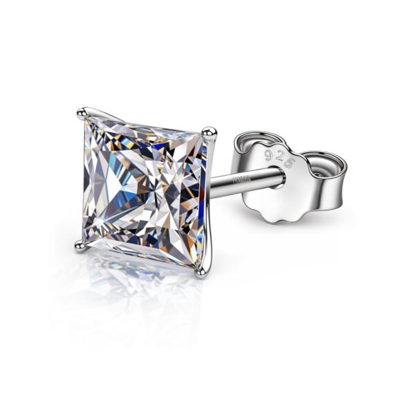 HIGHSPARK 925 Silver Men's "Sparkling Martini" Square Stud Earring Silver 7mm - Fast Shipping to USA & Canada