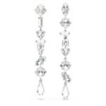 Swarovski Women Mesmera Drop Earrings, Asymmetrical Design, Mixed Cuts, Long, White, Rhodium Plated - Fast Shipping to USA & Canada