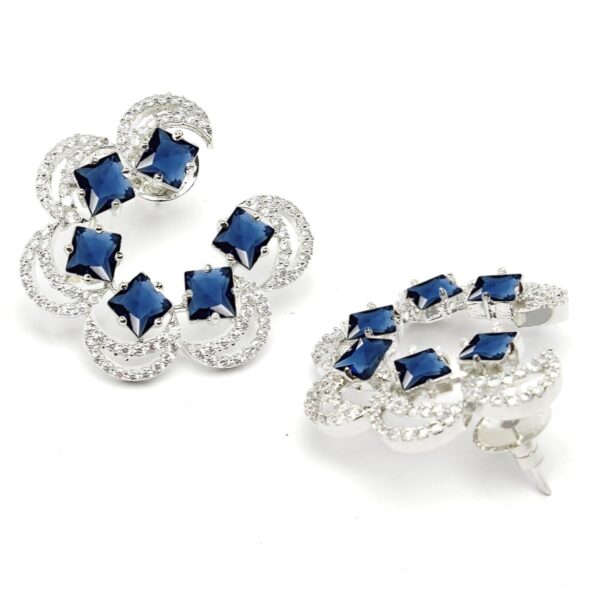 Karatcart Silver Plated Moon Design American Diamond Stud Earrings for Women - Fast Shipping to USA & Canada