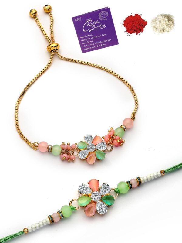 Sukkhi Rakhi Kundan Floral Combo Set of 2 with Card - Fast Shipping to USA & Canada