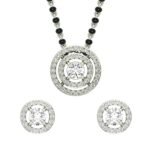CLARA 925 Sterling Silver Halo Mangalsutra Earring Chain Jewellery Set | Platinum Plated, Swiss Zirconia | Gift for Wife - Fast Shipping to USA & Canada