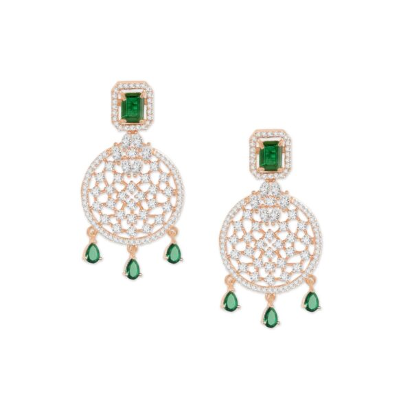 Accessher Rose Gold AD Drop Earrings with Emerald Stones - Fast Shipping to USA & Canada