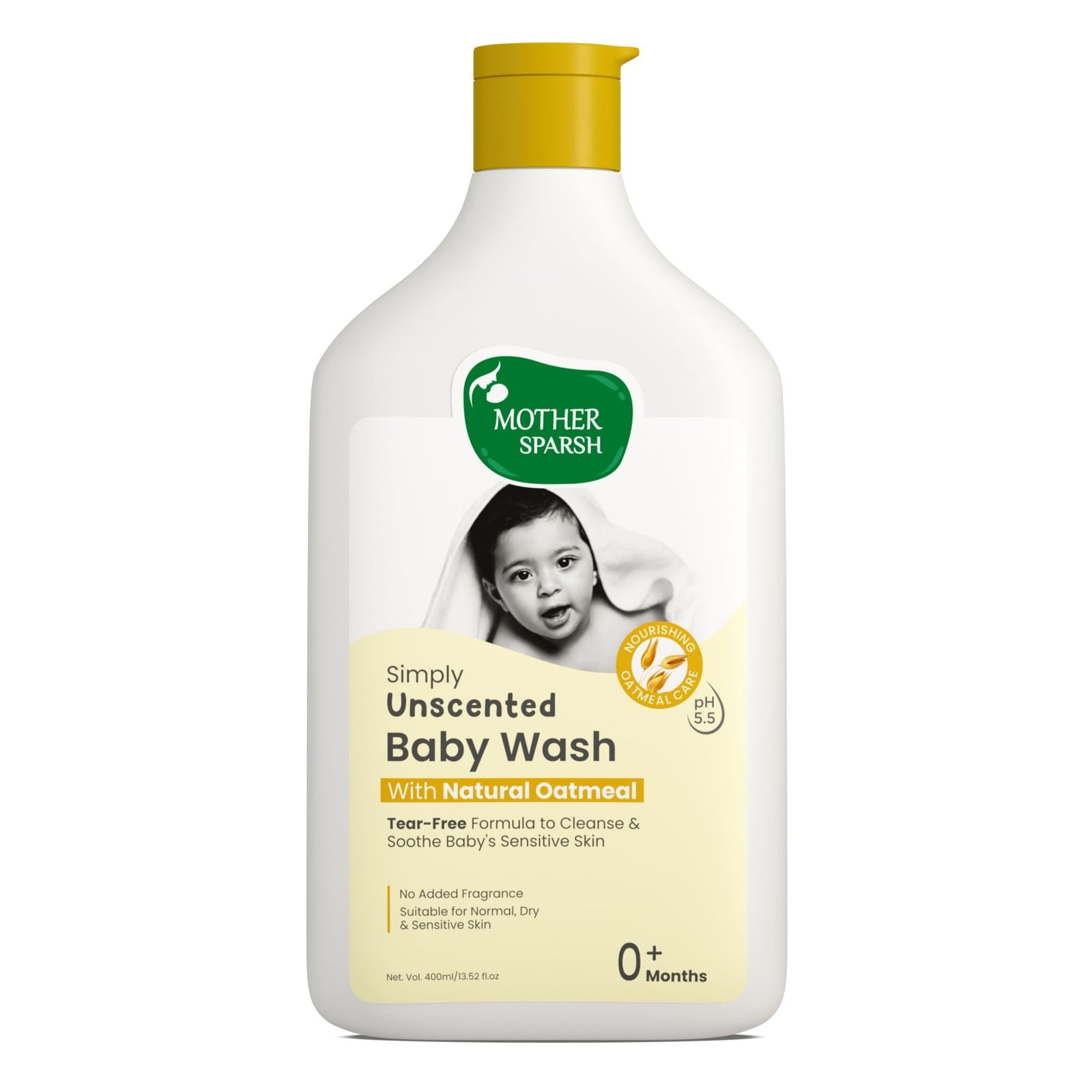 61x2y7CV8cL.jpg Mother Sparsh Simply Unscented Baby Wash With Natural Oatmeal- 400ml | Fragrance Free Baby Body Wash | Tear Free Formula for Newborn's Sensitive Skin - Fast Shipping to USA & Canada - Image 1