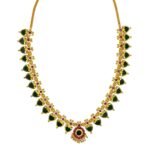 Kollam Supreme Kerala Traditional Gold Plated Brass Green Palakka Necklace For Womens - Fast Shipping to USA & Canada