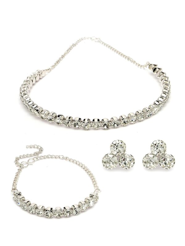 Sukkhi Crystals Rhodium Choker Necklace with Bracelet Combo - Fast Shipping to USA & Canada
